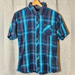Zoo York Men’s Button Up Short Sleeve Shirt Large Blue Plaid Skate Surf Casual